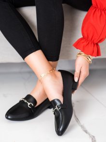 Trendy  mokasíny černé dámské na plochém podpatku