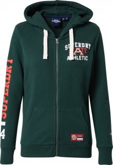 Superdry Mikina s kapucí \'COLLEGIATE ATHLETIC\' tmavě zelená / bílá / lososová