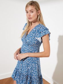 Trendyol modré květované šaty s volánovými rukávy - XS