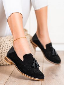 Designové dámské černé  polobotky na plochém podpatku