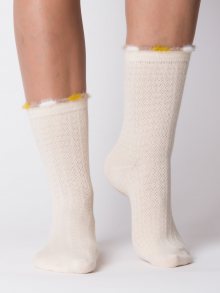 Broskvové teplé ponožky s dekorativní vazbou a prachovým peřím 35-39