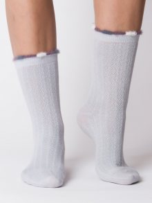Šedo-modré teplé ponožky s dekorativní vazbou a prachovým peřím 35-39