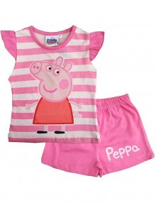 Růžové pruhované krátké dívčí pyžamo peppa pig