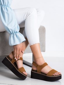Jedinečné  sandály hnědé dámské bez podpatku