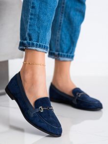 Stylové dámské  mokasíny modré na plochém podpatku