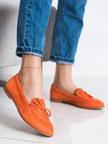 Pohodlné  mokasíny dámské oranžové na plochém podpatku