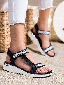 Luxusní černé dámské  sandály bez podpatku