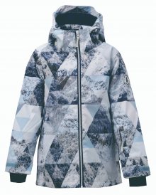 TÄLLBERG - midi dětská zimní bunda s odnímatelnou kapucí, AOP (potisk hor) - 2117