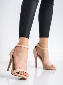 Moderní hnědé  sandály dámské na jehlovém podpatku