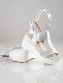 Trendy dámské šedo-stříbrné  sandály na klínku