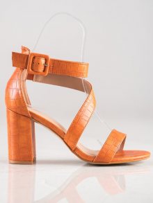 Zajímavé  sandály oranžové dámské na širokém podpatku
