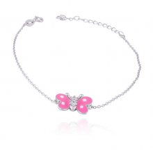 JVD Stříbrný náramek s růžovým motýlkem SVLB0161S75R216