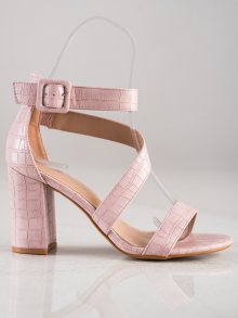 Exkluzívní růžové dámské  sandály na širokém podpatku