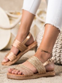 Moderní  sandály dámské zlaté bez podpatku