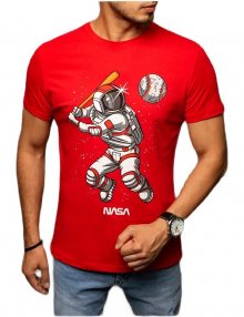 červené pánské tričko s potiskem kosmonauta