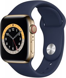 Apple Apple Watch Series 6 GPS + Cellular, 40mm Gold Stainless Steel Case with Deep Navy Sport Band