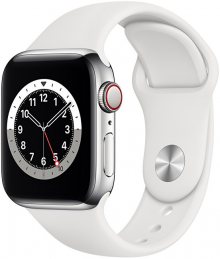 Apple Apple Watch Series 6 GPS + Cellular, 40mm Silver Stainless Steel Case with White Sport Band - Regular
