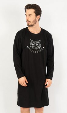 Pánská noční košile s dlouhým rukávem Sova | černá | 4XL