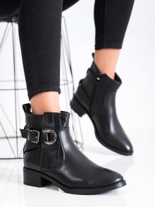 Jedinečné dámské  kotníčkové boty černé na širokém podpatku