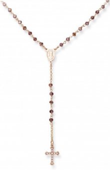 Amen Růžově pozlacený stříbrný náhrdelník s krystaly a zirkony Rosary CRORVIZ4