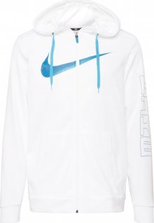 NIKE Sportovní mikina s kapucí bílá / modrá