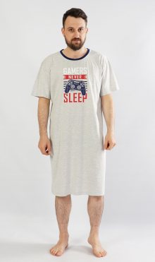 Pánská noční košile s krátkým rukávem Hra - Gazzaz šedá s potiskem XL