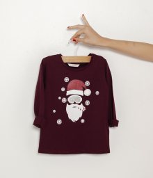 Vínové holčičí tričko s vánočním motivem CAMAIEU - 104-110