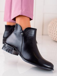 Módní černé  kotníčkové boty dámské na širokém podpatku
