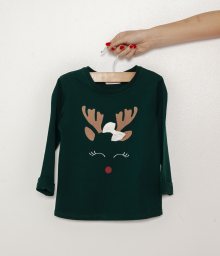 Tmavě zelené holčičí tričko s vánočním motivem CAMAIEU - 104-110
