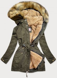 Bavlněná dámská zimní bunda parka v khaki barvě s podšívkou (W166-1) khaki XS (34)