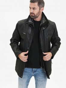 Černá pánská kožená zateplená bunda KARA Antwerpen - XL