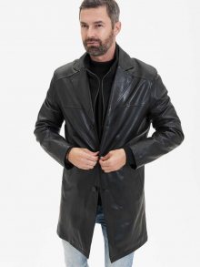 Černý pánský kožený kabát KARA Dermot - XL