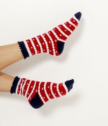 Bílo-červené pruhované ponožky s vánočním motivem CAMAIEU  - ONE SIZE