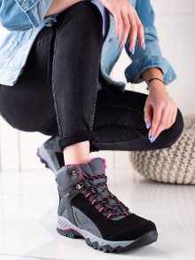 Exkluzívní černé  trekingové boty dámské na plochém podpatku