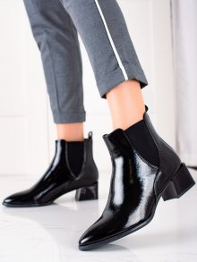 Módní dámské černé  kotníčkové boty na širokém podpatku