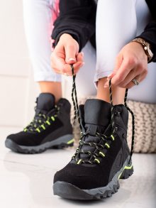 Praktické černé dámské  trekingové boty na plochém podpatku