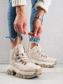 Exkluzívní  trekingové boty dámské hnědé bez podpatku