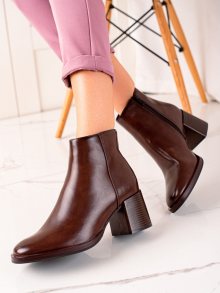 Moderní dámské  kotníčkové boty hnědé na širokém podpatku