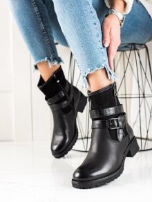 Originální dámské  kotníčkové boty černé na plochém podpatku