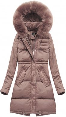 Dlouhá dámská zimní bunda ve starorůžové barvě s kapucí (7752BIG) růžová 52