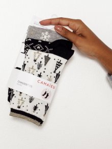 Sada tří párů ponožek v bílé a černé barvě s vánočním motivem CAMAIEU - 36-38
