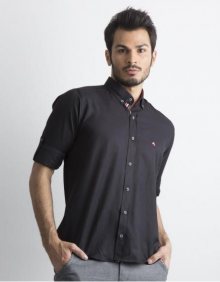 Černá pánská košile regular fit s ohrnutými rukávy