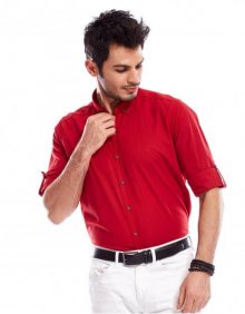 Pánská červená košile s ohrnutými rukávy