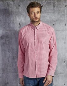 Pánská jemná kostkovaná košile s nášivkami na loktech růžová PLUS SIZE