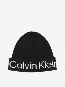 Bílo-černá dámská čepice s příměsí vlny Calvin Klein - ONE SIZE