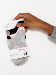 Sada tří párů puntíkovaných ponožek v černé, růžové a šedé barvě CAMAIEU  - 39-41