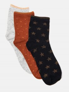 Sada tří vzorovaných ponožek v černé,cihlové a světle šedé barvě CAMAIEU - 36-38