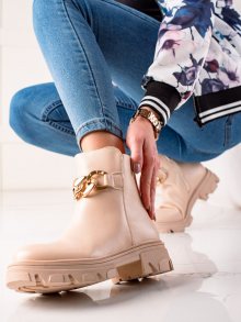Luxusní  kotníčkové boty dámské hnědé na plochém podpatku