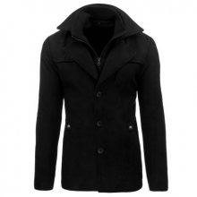 Pánský stylový zimní černý kabát na knoflíky