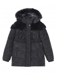 Černá dívčí vzorovaná zimní bunda s kapucí a umělým kožíškem Desigual Kids Exterior - 98-104